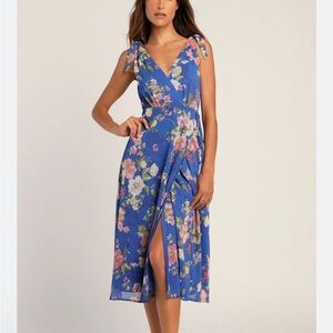 Lulu's Blue Floral Midi Dress